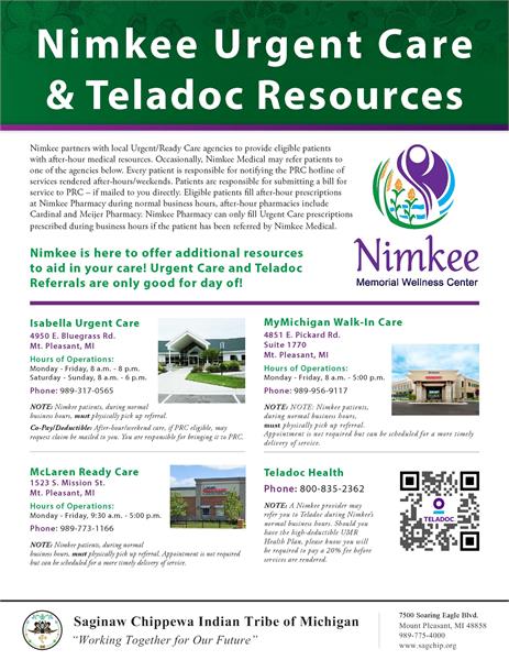 Nimkee Urgent Care Teladoc Resources Saginaw Chippewa Indian Tribe