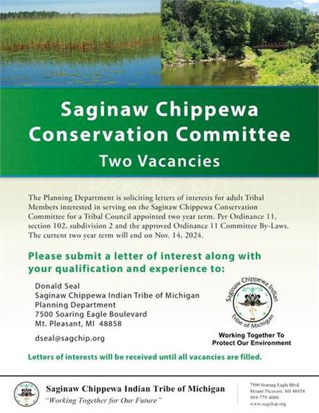 SCIT Conservation Committee Vacancies Saginaw Chippewa Indian Tribe