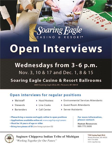 SECR Open Interviews TODAY Saginaw Chippewa Indian Tribe